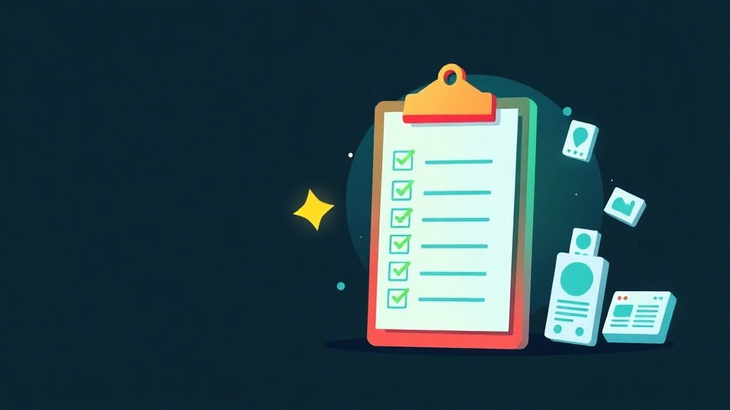 Illustration of a checklist clipboard for AEO on-page best practices