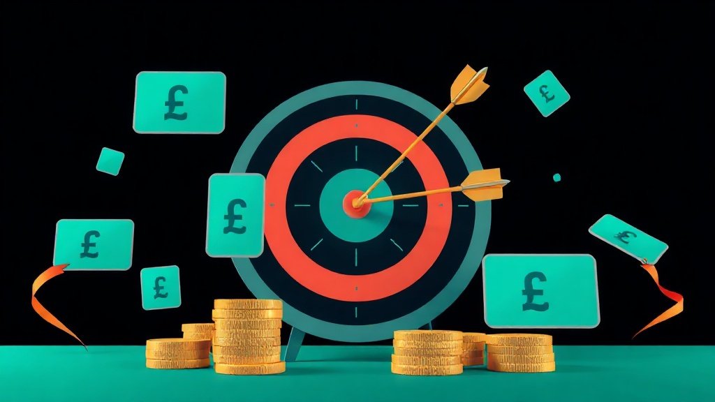 Illustration of a target with an arrow and pound-sterling coins, representing Google Ads management