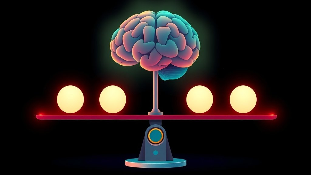 Illustration of an AI brain weighing brand options on a balance