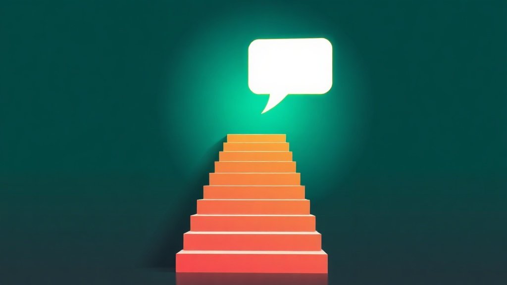 Illustration of a staircase rising to an AI answer bubble, a 30-day learning plan
