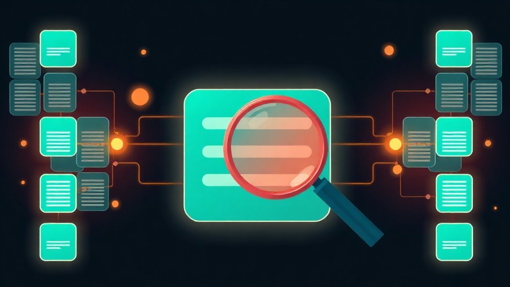 Illustration of structured-data blocks connecting to a search magnifier